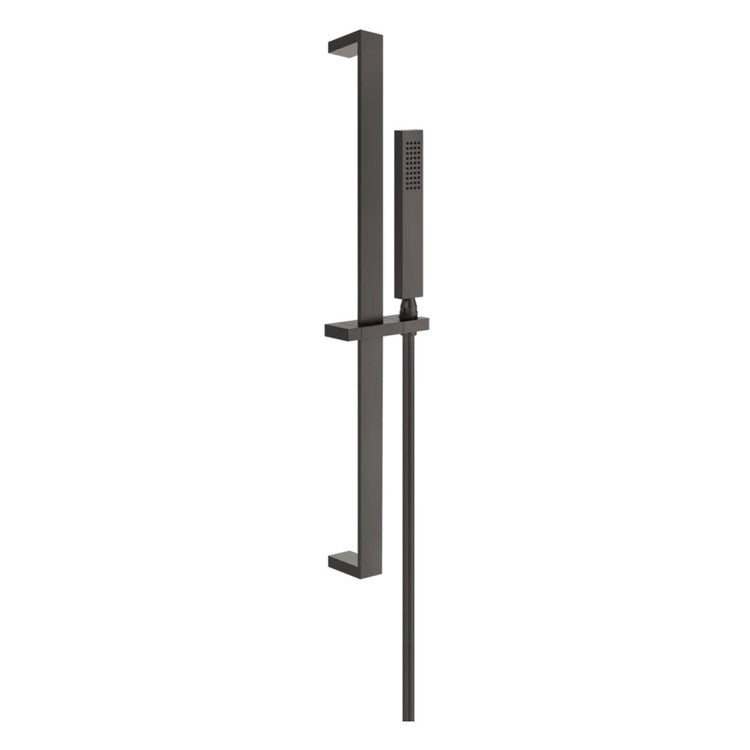 Gessi Stange auf- und abbewegbar mit kalkfreiem Duschkopf und Schlauch 150 cm, Finish schwarz matt gebürstetes PVD RETTANGOLO 20145#707