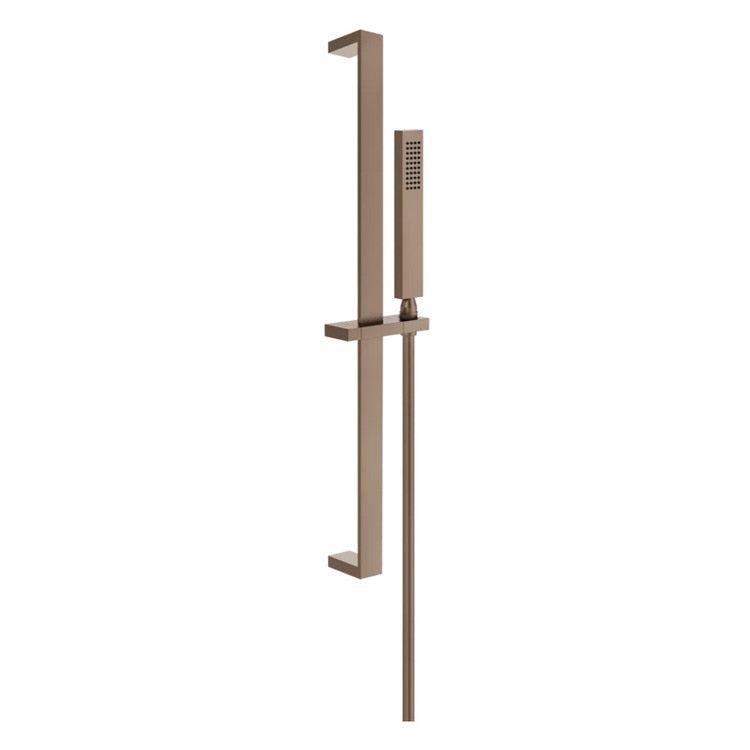 Gessi Güsse Rechteck Stange höhenverstellbar mit kalkfreiem Brausekopf und 150 cm Schlauch, Kupfer gebürstetes PVD-Finish RETTANGOLO 20145#708