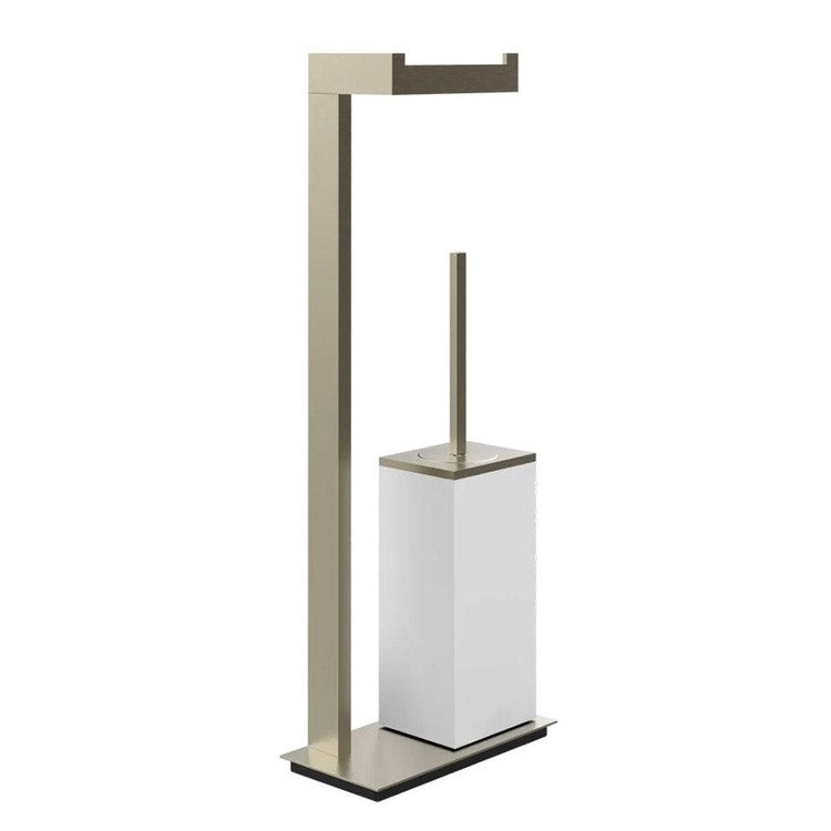 Gessi Bodenständer mit Rollenhalter und Bürstenhalter weiß, Finish finox gebürstetes Nickel Accessories 20933#149