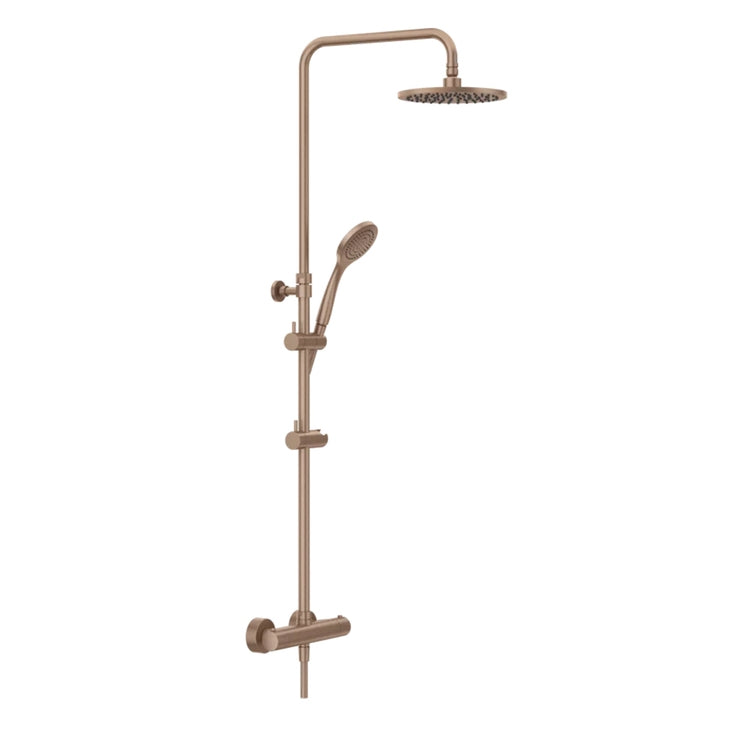 Gessi Wandthermostatmischer mit Duschkopf Ø 20 cm, automatischer Umschalter für Bad/Dusche, Schlauch 150 cm, Duschstange und kalkfreie Handbrause, Oberfläche Copper brushed PVD SHOWER 35173#708