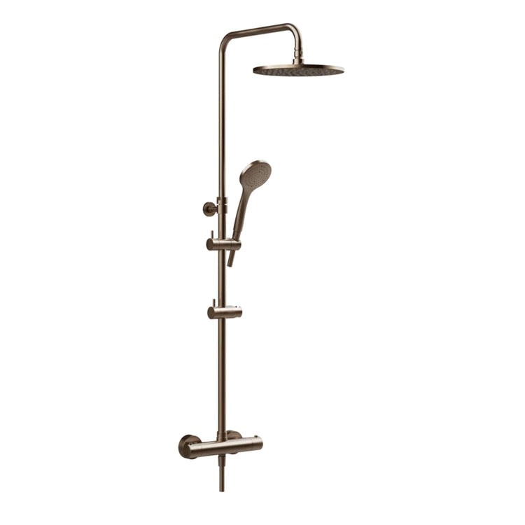 Gessi Duschsäule Thermostat- Wandarmatur, mit automatischem Umsteller, runder Duschkopf Ø 25 cm, 150 cm Schlauch und Kalkschutz-Handbrause, Oberfläche Kupfer gebürstet PVD SHOWER 35175#708