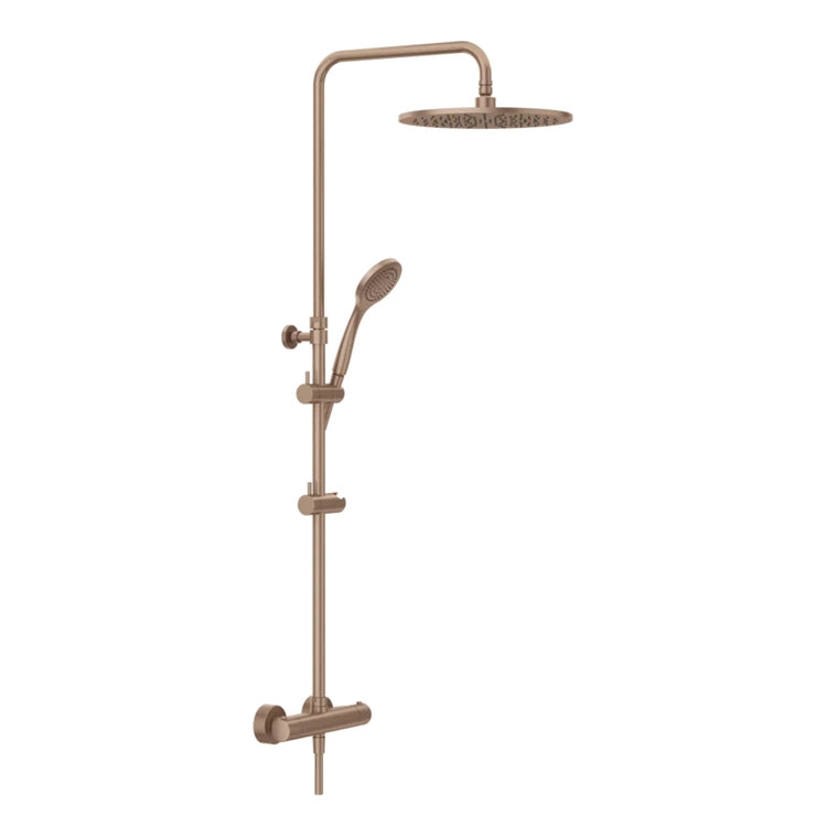Gessi Duschsäule Thermostat- Wandarmatur, mit automatischem Umsteller, runder Duschkopf Ø 30 cm, 150 cm Schlauch und Kalkschutz-Handbrause, Oberfläche Kupfer gebürstet PVD SHOWER 35177#708