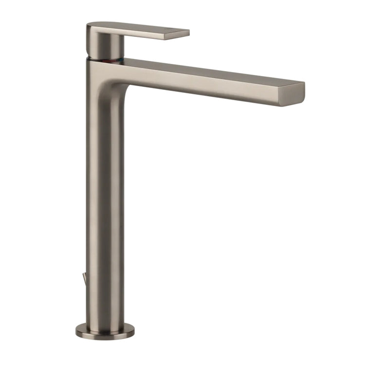 Gessi Waschbeckenmischer H. 30 cm, mit Abfluss und Anschlussflexschläuchen, Oberfläche finox gebürstetes Nickel MANZONI 38603#149