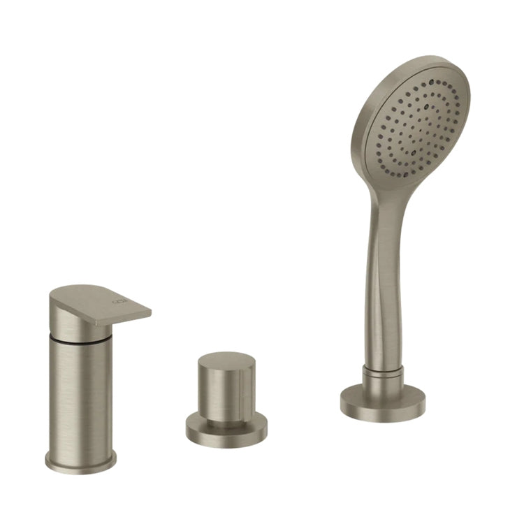 Gessi Gruppenrand Badewanne, drei Löcher mit Umschalter, 150 cm flexibler Schlauch und kalkresistente Handbrause, Oberfläche Finox gebürstetes Nickel MANZONI 38643#149