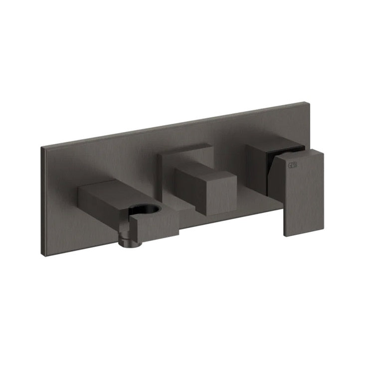 Gessi Wand-Duschmischer mit 2 Ausläufen, mit Umsteller, Wasseranschluss und Duschhalter, Oberfläche Black Metal Brushed PVD RETTANGOLO 44910#707