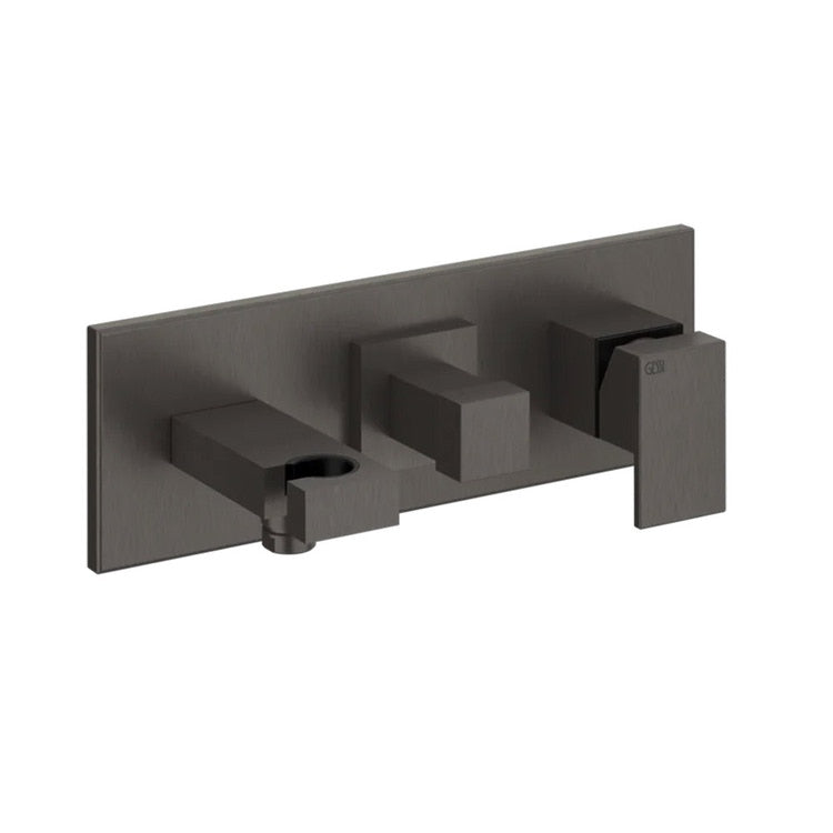 Gessi Wand-Duschmischer mit 2 Ausläufen, mit Umsteller, Wasseranschluss und Duschhalter, Oberfläche Black Metal Brushed PVD RETTANGOLO 44911#707