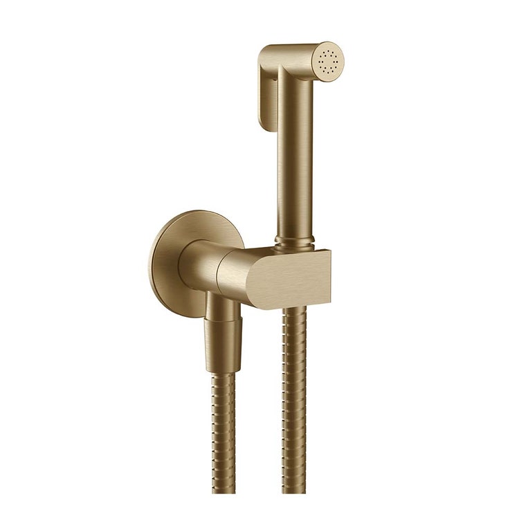Gessi Bidetbrause mit Druckknopf Shut-Off an der Wand mit Sicherheitsventil und 1/2 Anschlus, Warm Bronze gebürstet PVD SHOWER 45126#726