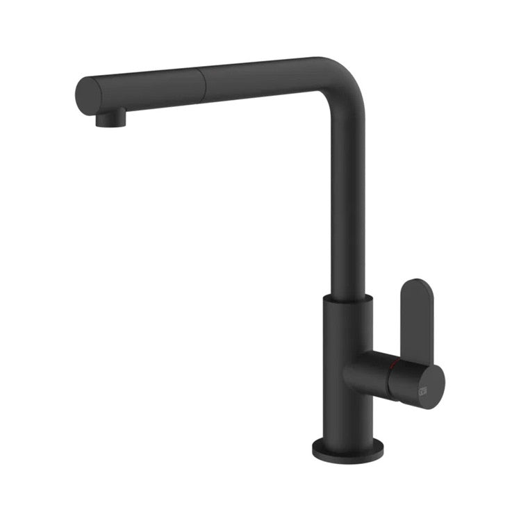 Gessi Einhebelmischer, mit schwenkbarem Auslauf, herausziehbarer Brausekopf, Einstrahl, Schwarz matt HELIUM 50103#299