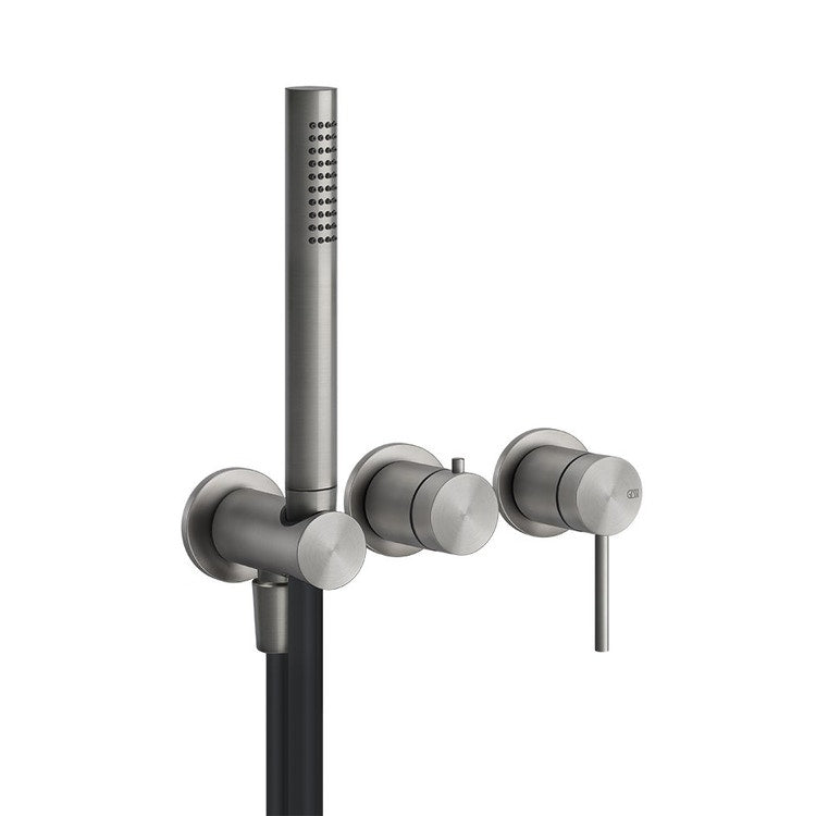 Gessi Wand-Duschmischer, 2 Ausgänge, mit Umsteller, Wasserentnahme und Duschhaltersatz, ohne Unterputzkörper, Oberfläche Stahl gebürstet 316 Bath 54039#239
