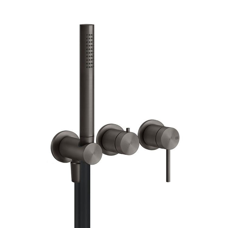 Gessi Wand-Duschmischer, 2 Ausgänge, mit Umsteller, Wasseranschluss und Duschkopfhalterung, ohne Unterputzkörper, Oberflächenfinish Black Metal Brushed PVD 316 Bath 54039#707