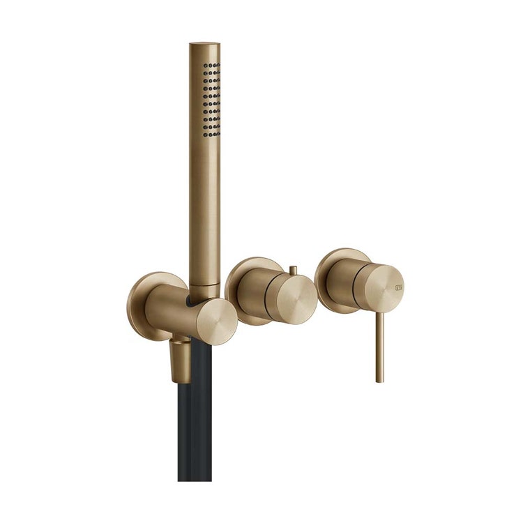 Gessi Wand-Duschmischer, 2 Ausgänge, mit Umsteller, Wasseranschluss und Duschhalter, ohne Einbaukörper, Oberfläche warm bronzefarben gebürstetes PVD 316 Bath 54039#726