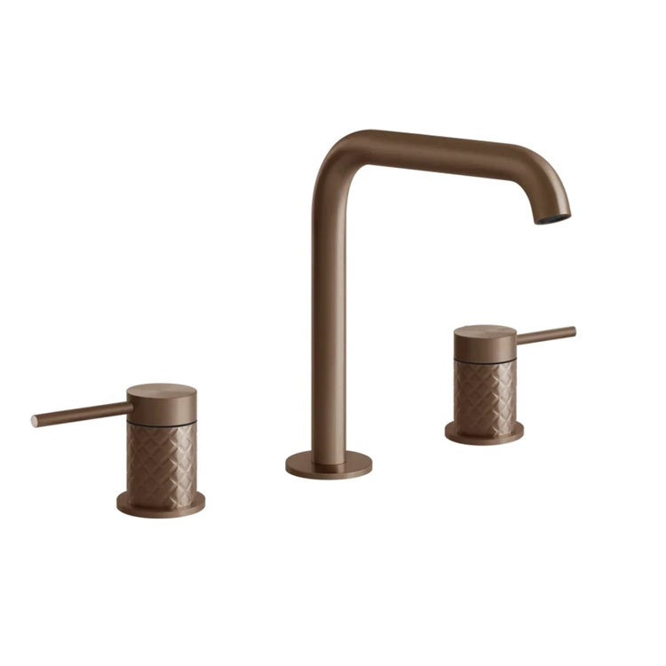 Gessi Waschtischgruppe H. 20 cm, drei Löcher, ohne Abfluss, mit Anschlussflexschläuchen, Oberfläche Copper Brushed PVD 316 INTRECCIO 54112#708