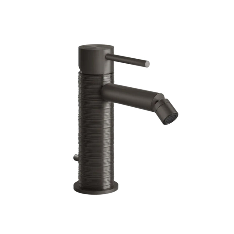 Gessi Einhebel-Bidetmischer mit 1 1/4" Ablaufgarnitur und Anschlussflexschläuchen mit 3/8" Verbindung, Ausführung Black Metal Brushed PVD 316 TRAME 54307#707