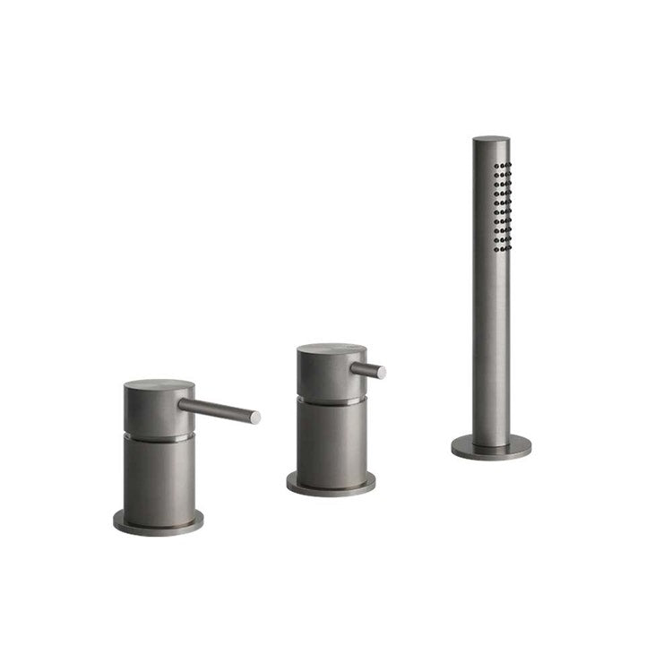 Gessi Gruppe Badewannenrand mit drei Löchern, mit Umschalter, 1,50 m Schlauch und kalkresistenter Handbrause, Edelstahl gebürstet 316 54043#239