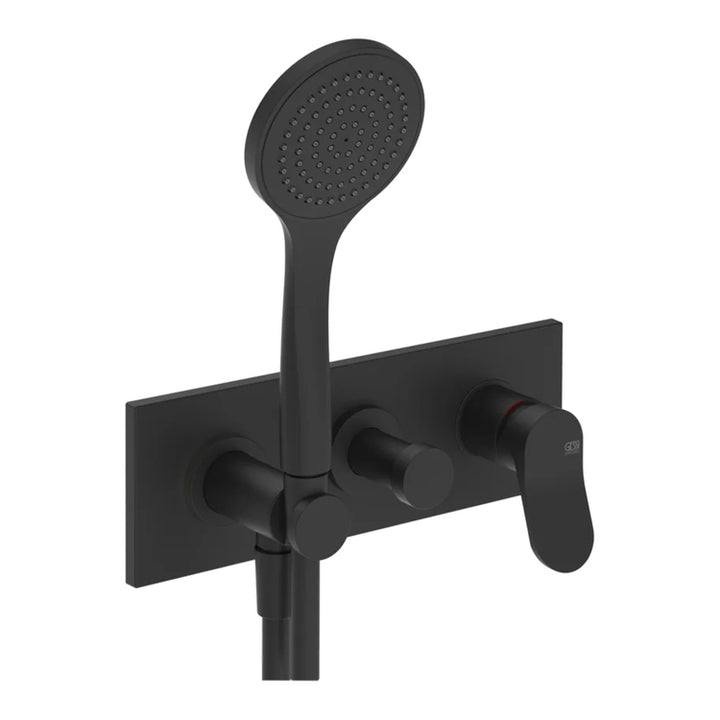 Gessi Wand-Duschmischer, 2-Wege, mit Handbrause, ohne Unterputzkörper, erster Ausgang Handbrause, Schwarz matt MERAVIGLI 56040#299