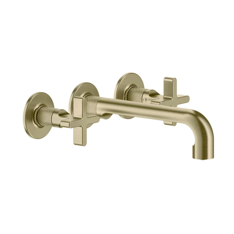 Gessi Inciso+ Waschbeckenarmatur T. 23 cm, drei Wandlöcher, ohne Ablauf, gebürstete Messingoberfläche PVD 58190#727