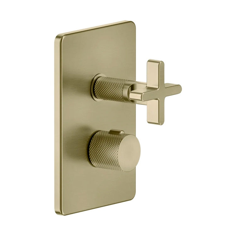 Gessi Inciso+ Thermostat-Duschmischer, wandmontiert, 2 Ausgänge, ohne Unterputzkörper, Oberfläche gebürstetes Messing PVD 58234#727