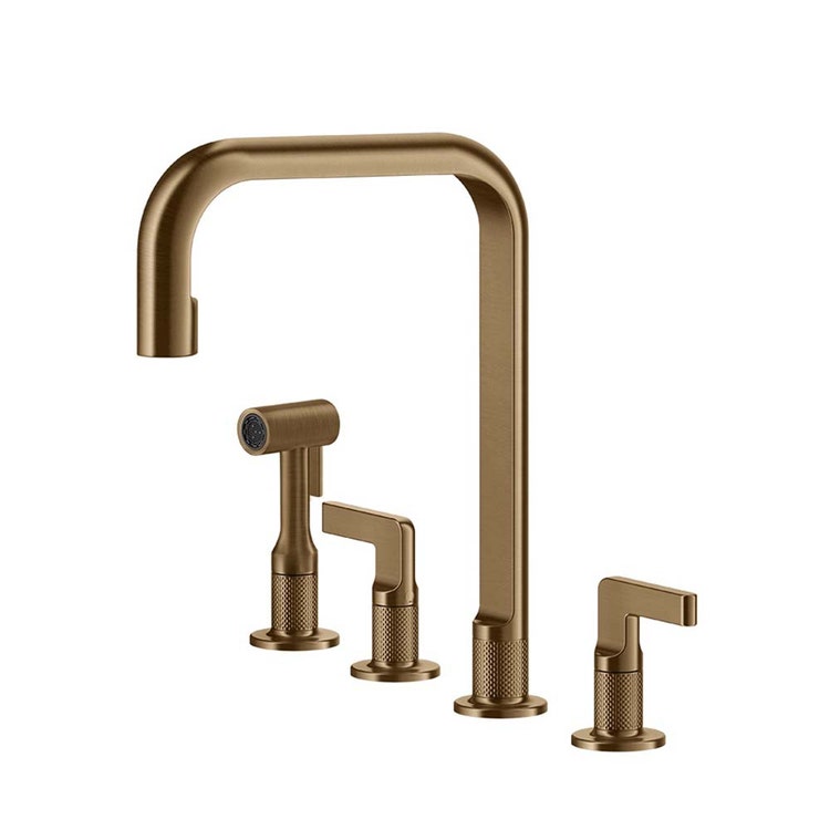 Gessi 3-Loch-Armatur, mit schwenkbarem Auslauf, mit herausziehbarer Einstrahldusche, Warm Bronze gebürstet PVD INCISO 58703#726