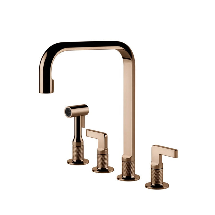 Gessi Wasserhahn mit 3 Löchern, mit drehbarem Auslauf, mit ausziehbarer Brauseeinheit mit einem Strahl, Oberflächenfinish Kupfer PVD INCISO 58703#030