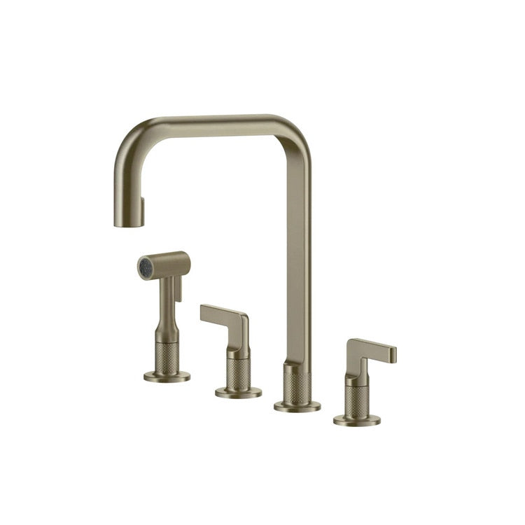 Gessi Drei-Loch-Armatur, mit drehbarem Auslauf, mit herausziehbarer Brause mit Einzelstrahl, Oberfläche Finox INCISO 58703#149