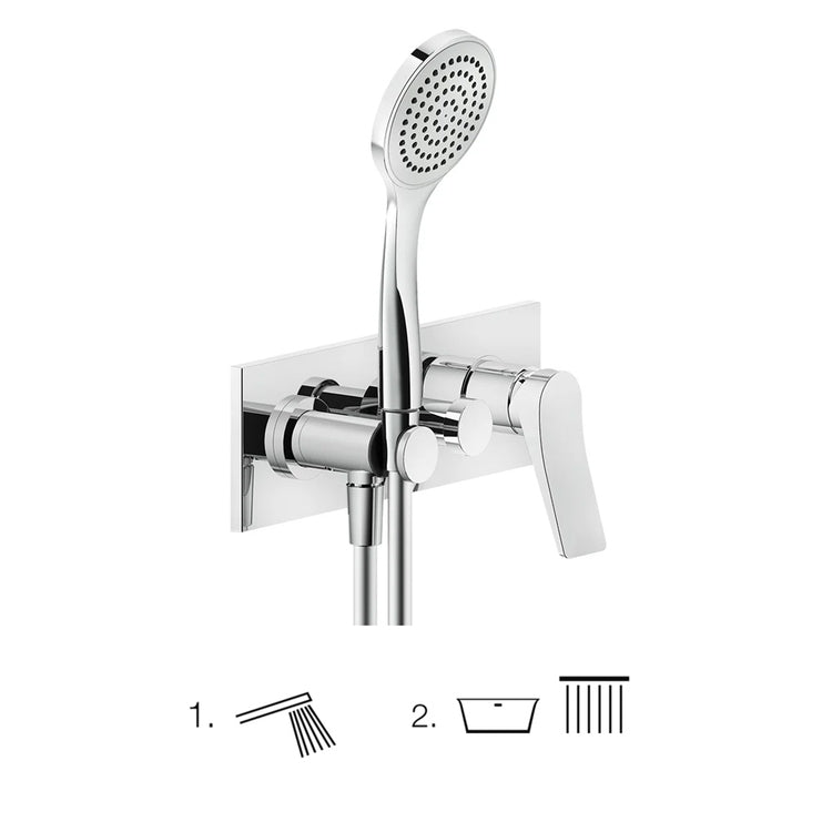 Gessi Wand-Duscharmatur, 2-Wege, mit Umsteller, Wasseranschluss, Halterung, 150 cm Schlauch und Kalkschutz-Handbrause, ohne Einbaukörper, Chromoberfläche RILIEVO 59140#031