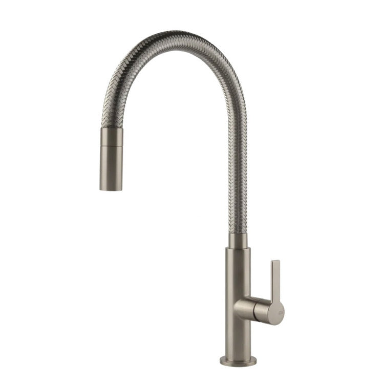 Gessi Einhebelmischer, mit schwenkbarem Auslauf und herausziehbarer Ein-Strahl-Handbrause, Finox-Oberfläche MESH 60003#149