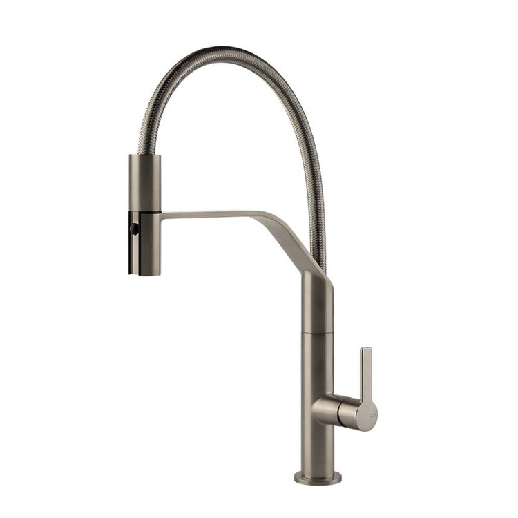 Gessi Einhand-Semi-Profimischer, mit schwenkbarem Auslauf und herausziehbarer Brause mit Doppelstrahl, Oberfläche Finox Brushed Nickel MESH 60005#149