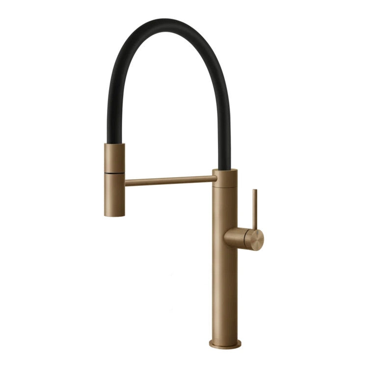 Gessi Halbprofessioneller Einhebelmischer, mit schwenkbarem Auslauf und herausziehbarem Einzelfunktionsbrausekopf, Oberfläche warmbronze gebürstet PVD 316 FLESSA 60010#726