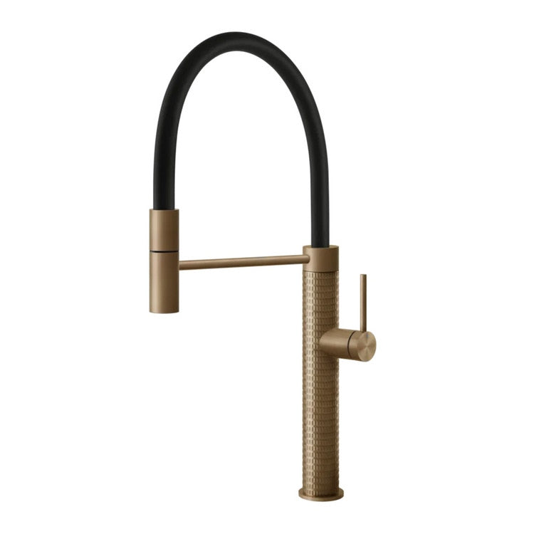 Gessi Einhand-Semi-Professional-Mischer, mit drehbarem Auslauf und herausziehbarer Einstrahlbrause, Warm Bronze gebürstet PVD 316 MECCANICA 60012#726