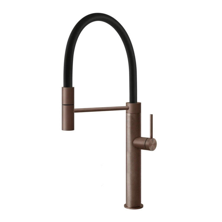 Gessi Einhebel-Semi-Pro-Mischer, mit schwenkbarem Auslauf und herausziehbarer Einstrahl-Dusche, Edelstahloberfläche copper brushed PVD 316 CESELLO 60014#708
