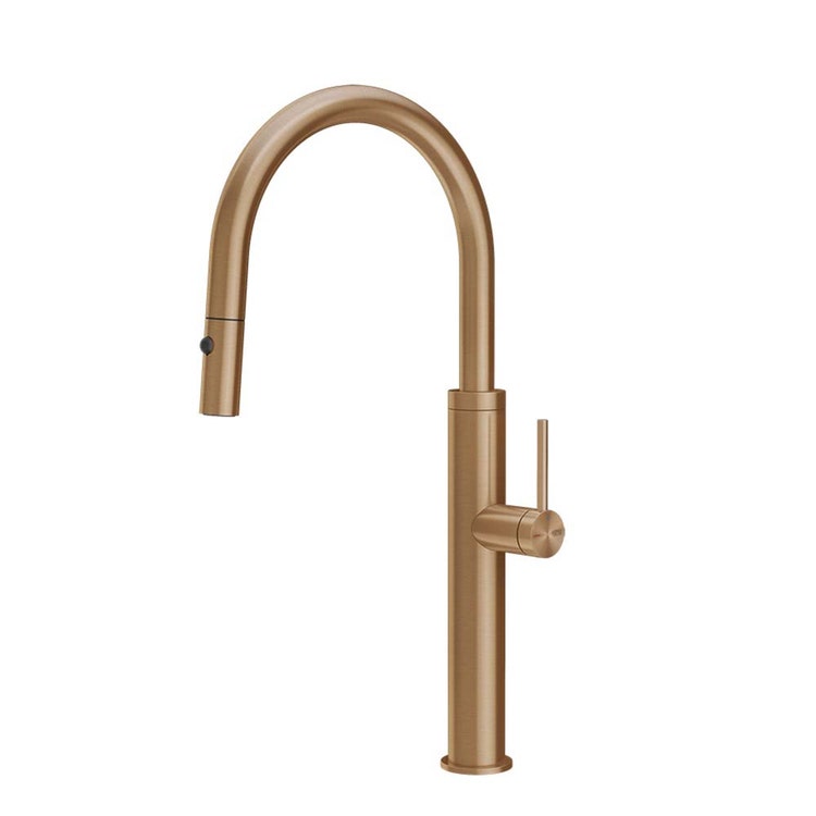 Gessi Einhebelmischer H. 47 cm, mit schwenkbarem Auslauf und ausziehbarer Handbrause mit Doppelstrahl, Oberflächenfinish Warm Bronze gebürstet PVD 316 60022#726