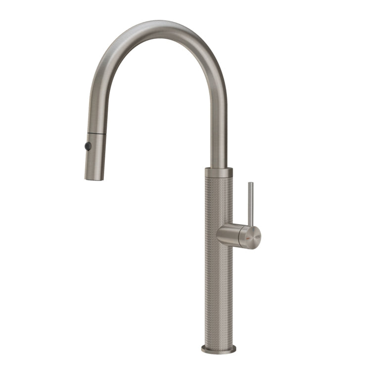 Gessi Einhandmischer H. 47 cm, mit schwenkbarem Auslauf und herausziehbarer Brause mit Doppelstrahl, Oberflächenfinish steel brushed 316 60026#239
