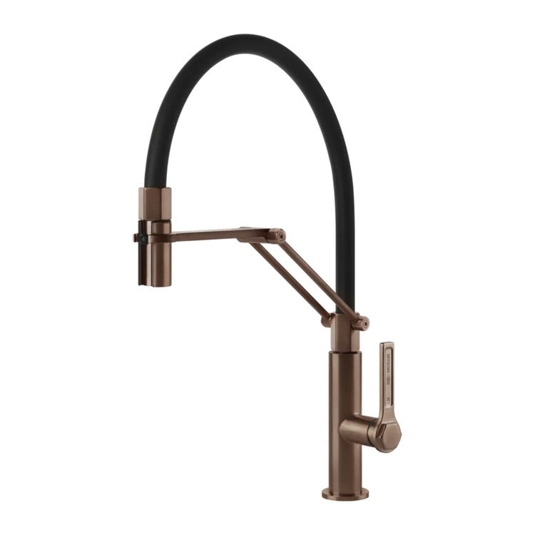 Gessi Semi-Pro-Armatur Einhebelmischer, mit schwenkbarem Auslauf und ausziehbarer Handbrause mit Doppelstrahl, Oberflächenfinish Copper Brushed PVD OFFICINE 60055#708