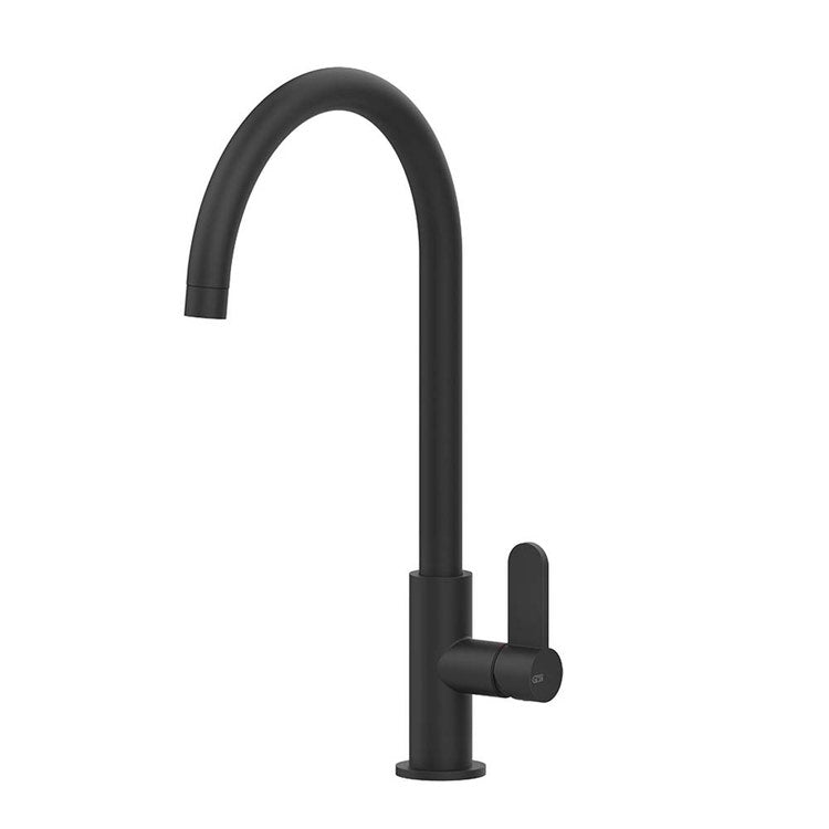Gessi Mischbatterie H. 40,7 cm für Spüle, Einhebelmischer, mit schwenkbarem Auslauf, schwarz matt HELIUM 60075#299