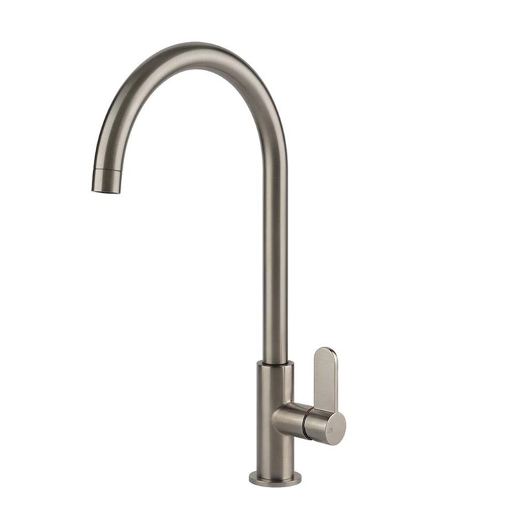 Gessi Mischbatterie H. 40,7 cm für Spüle, Einhebelmischer, mit schwenkbarem Auslauf, Oberfläche Finox gebürstetes Nickel HELIUM 60075#149
