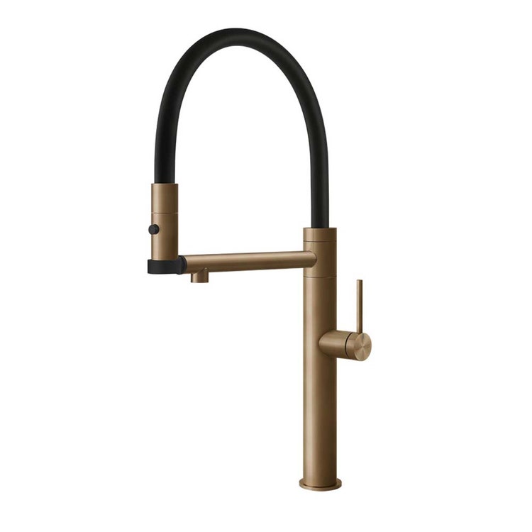 Gessi Einhebel-Mischer für den semi-professionellen Gebrauch H. 50 cm, mit schwenkbarem Auslauf und herausziehbarer Brause mit Doppelstrahl, Warm Bronze gebürstet PVD 316 FLESSA 60210#726