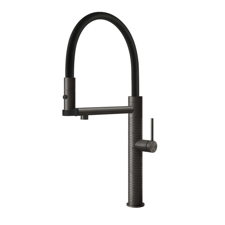Gessi Einhebel-Semi-Profimischer H. 50 cm, mit schwenkbarem Auslauf und herausziehbarer Brause mit Doppelstrahl, Finish Black Metal Brushed PVD 316 MECCANICA 60212#707