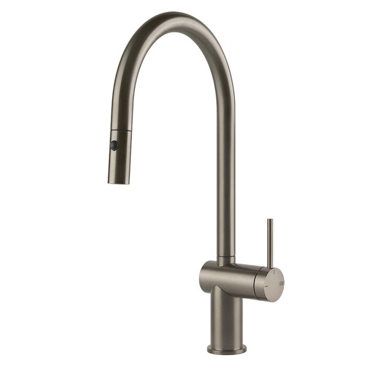 Gessi Einhandmischer schwenkbar, mit Duschbrause Doppelstrahl, für Spüle, Finish Finox gebürstetes Nickel INEDITO 60413#149