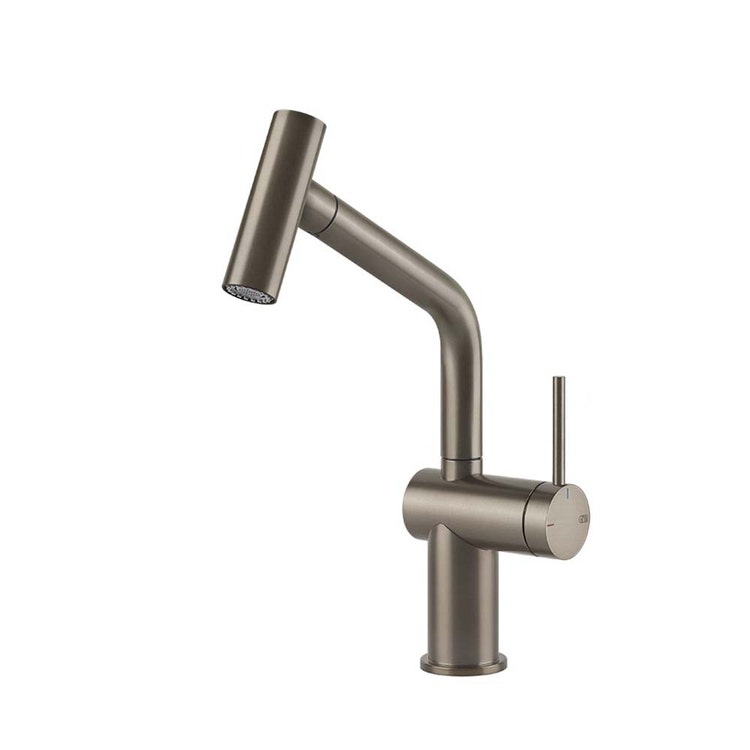 Gessi Einhandmischer schwenkbar, mit Doppelsprühbrause, für Spüle, Finish Finox gebürstetes Nickel INEDITO 60425#149