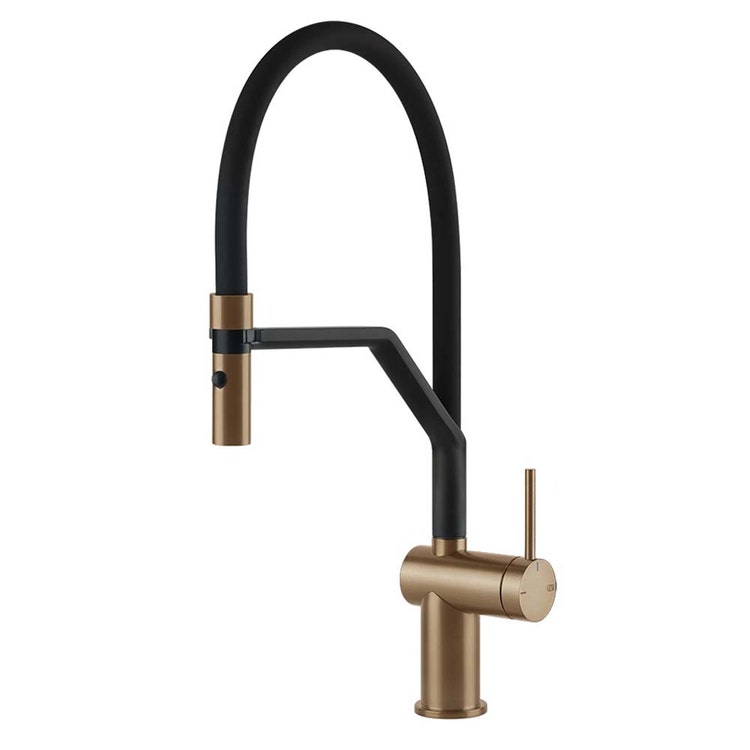 Gessi Semi-pro Einhebelmischer drehbar, mit Duschkopf mit Doppelstrahl, für Spüle, Oberfläche warmbronze gebürstet PVD INEDITO 60429#726