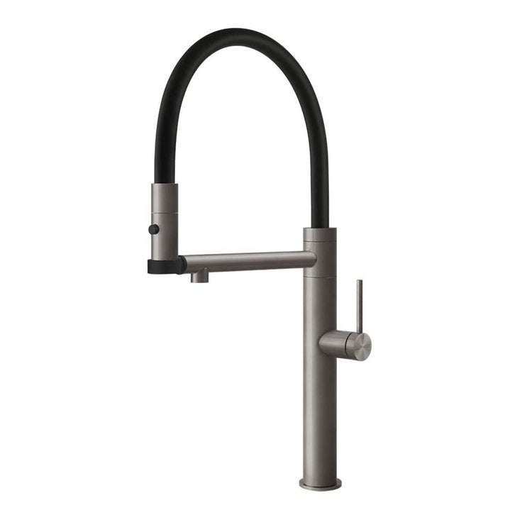 Gessi Einhebel-Semi-Profimischer H. 50 cm, mit schwenkbarem Auslauf und herausziehbarer Doppelstrahlbrause, Oberfläche Steel Brushed 316 FLESSA 60210#239
