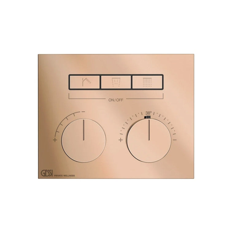Gessi Thermostatischer Drei-Funktionen-Mischer mit Ein-/Ausschaltern, ohne Unterputzgehäuse, Kupfer PVD Oberfläche HI-FI COMPACT 63006#030