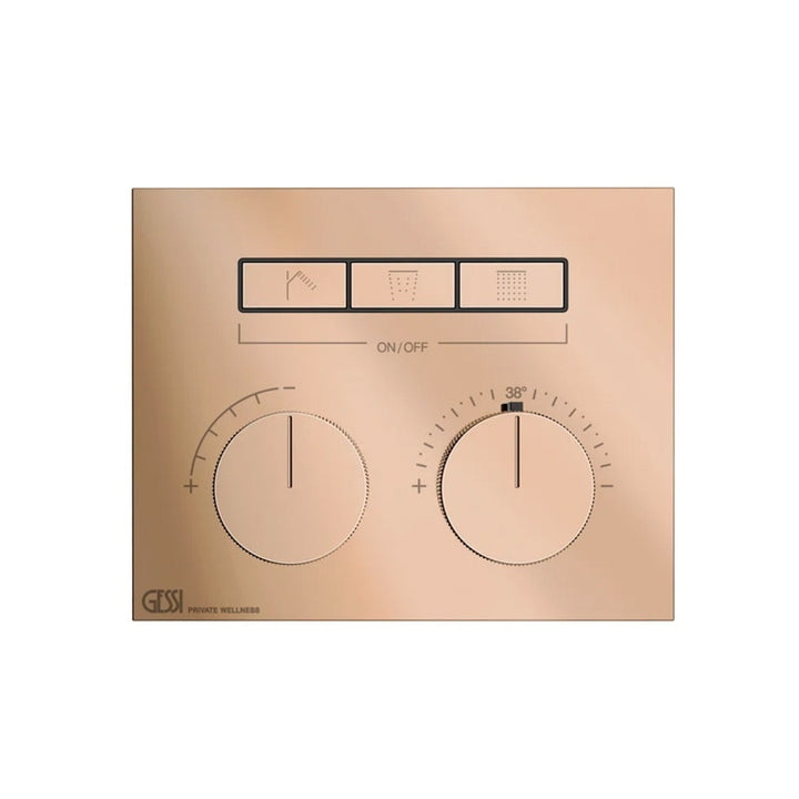 Gessi Thermostatischer Drei-Funktionen-Mischer mit Ein-/Ausschaltern, ohne Unterputzgehäuse, Kupfer PVD Oberfläche HI-FI COMPACT 63006#030