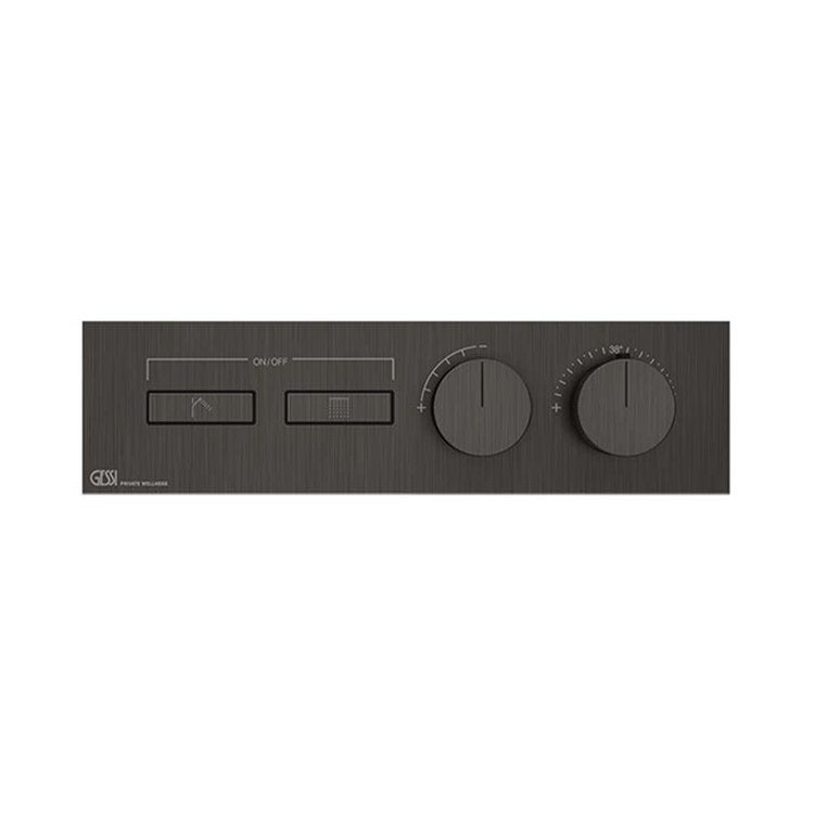 Gessi Thermostatmischer mit zwei unabhängigen Funktionen, mit Ein-/Aus-Tasten, ohne Einbaukörper, Oberfläche Black Metal Brushed PVD HI-FI LINEAR 63012#707