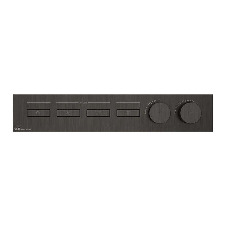 Gessi Thermostatmischer mit vier unabhängigen Funktionen, mit Ein-/Aus-Tasten, ohne Einbaukörper, Oberfläche Black Metal Brushed PVD HI-FI LINEAR 63016#707
