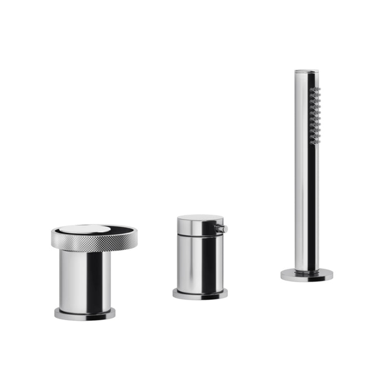 Gessi Ring Gruppe Badewannenrand, drei Löcher, mit Umschalter, 150 cm Schlauch und kalkfreie Handbrause, Ausgabe an der Badewannensäule, Chromoberfläche ANELLO 63347#031