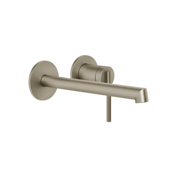 Gessi Zahnrad-Waschbeckenmischer, wandmontiert, Tiefe 21 cm, ohne Ablauf und ohne Einbaukörper, Oberfläche finox gebürstetes Nickel INGRANAGGIO 63583#149