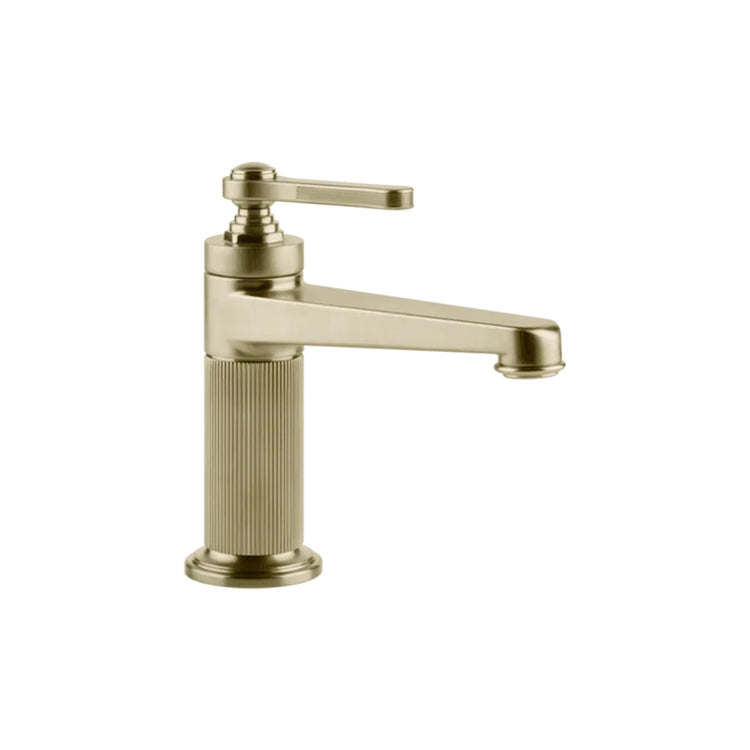 Gessi Waschtischmischer H. 17 cm, mit Ablauf und Anschlussflexschläuchen, Oberfläche gebürstetes Messing PVD VENTI20 65001#727