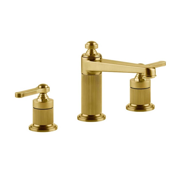 Gessi Waschbeckenarmatur Gruppe 3 Löcher H. 16 cm, ohne Ablauf, mit Anschlussflexschläuchen, Gold gebürstete PVD-Oberfläche VENTI20 65014#716