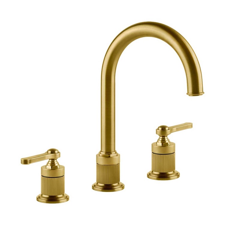 Gessi Waschbeckenarmatur Gruppe 3 Löcher H. 28 cm, mit Schirmauslauf, ohne Ablauf, mit Anschlussflexschläuchen, Gold gebürstet PVD VENTI20 65016#716